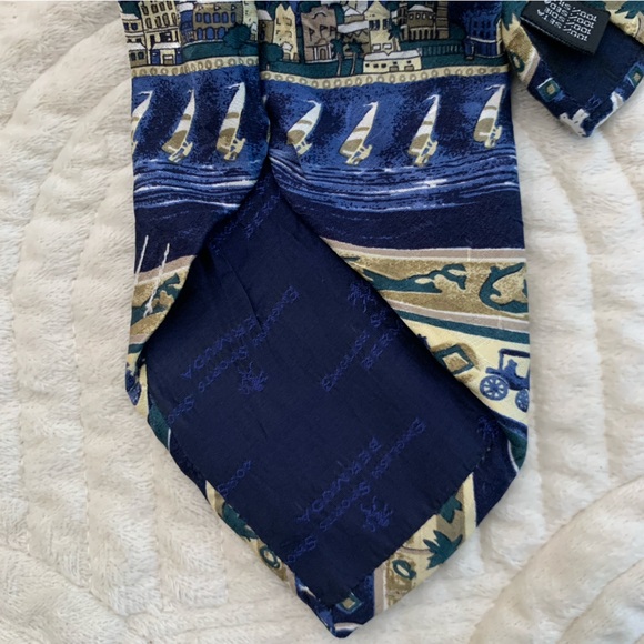 Silk Italian Nautical Themed Blue Tan Silk Tie - Picture 10 of 12